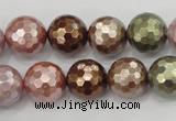 CSB503 15.5 inches 14mm faceted round mixed color shell pearl beads