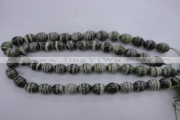 CSJ101 15.5 inches 12*16mm rice green silver line jasper beads