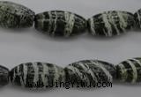 CSJ105 15.5 inches 10*20mm rice green silver line jasper beads