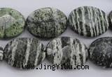 CSJ113 15.5 inches 15*20mm faceted oval green silver line jasper beads