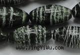 CSJ20 15.5 inches 15*30mm rice green silver line jasper beads