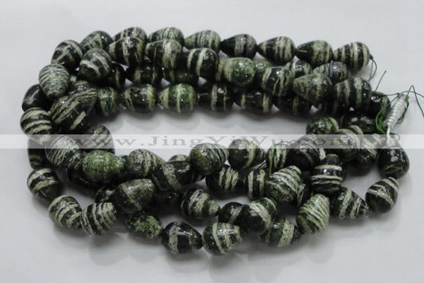 CSJ23 15.5 inches 15*20mm teardrop green silver line jasper beads