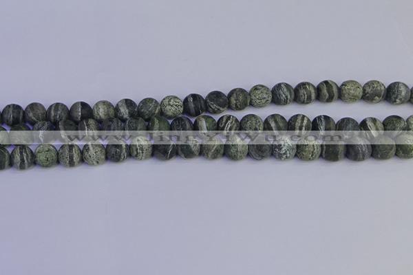 CSJ502 15.5 inches 8mm round matte green silver line jasper beads