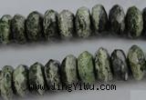 CSJ96 15.5 inches 6*12mm faceted rondelle green silver line jasper beads