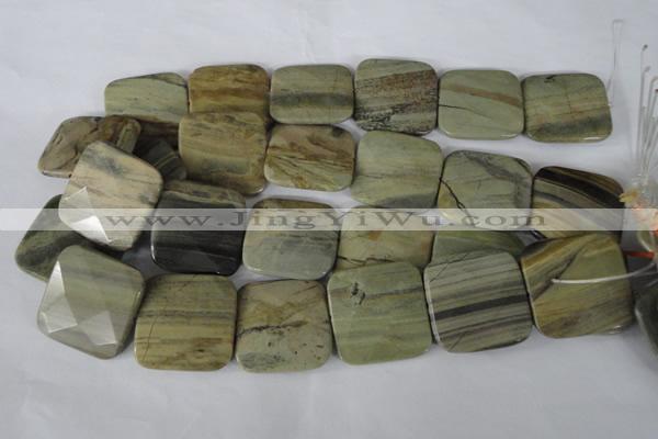 CSL122 15.5 inches 30*30mm faceted square silver leaf jasper beads