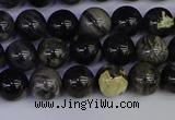 CSL211 15.5 inches 6mm round black silver leaf jasper beads