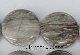CSL35 15.5 inches 30mm flat round silver leaf jasper beads wholesale