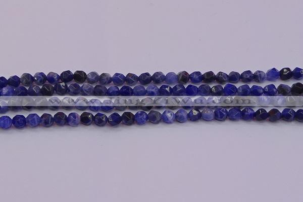 CSO551 15.5 inches 6mm faceted nuggets sodalite gemstone beads