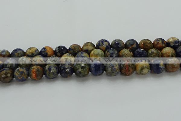 CSO755 15.5 inches 14mm faceted round orange sodalite beads