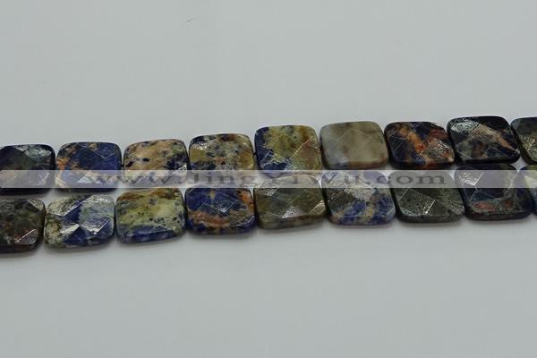 CSO785 15.5 inches 25*25mm faceted square orange sodalite beads