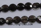 CSQ123 10mm faceted flat round grade AA natural smoky quartz beads