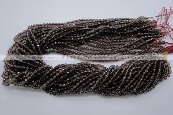 CSQ129 15.5 inches 4mm faceted round grade AA natural smoky quartz beads