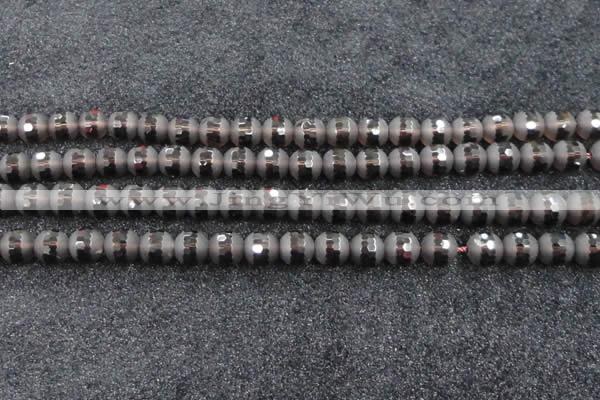 CSQ514 15.5 inches 12mm faceted round matte smoky quartz beads