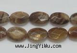 CSS107 15.5 inches 10*14mm faceted oval natural sunstone beads wholesale
