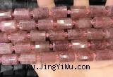CTB222 15.5 inches 10*14mm faceted tube strawberry quartz beads