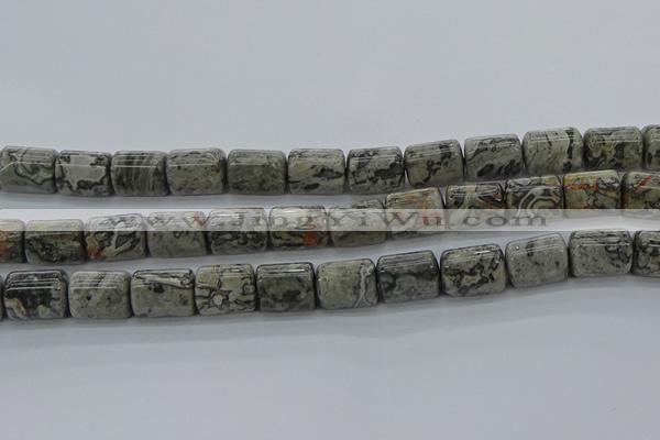 CTB525 15.5 inches 10*13mm triangle grey picture jasper beads wholesale