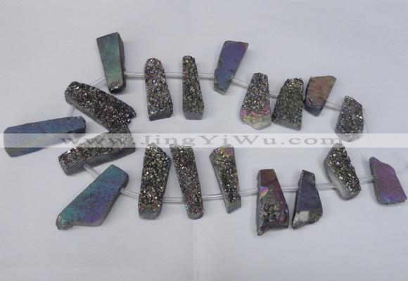 CTD1614 Top drilled 13*25mm - 15*45mm freeform plated druzy quartz beads