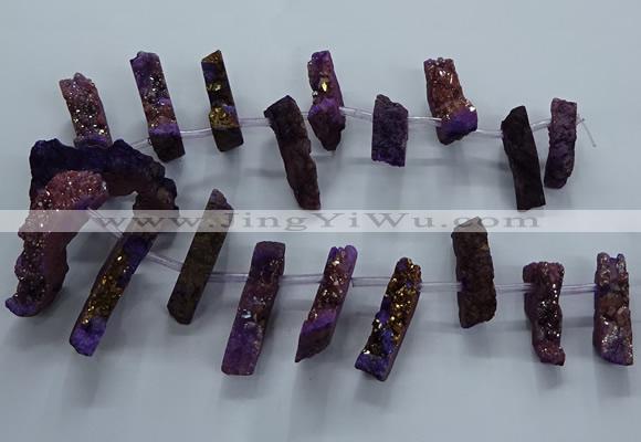 CTD2579 Top drilled 10*30mm - 10*50mm sticks plated druzy agate beads
