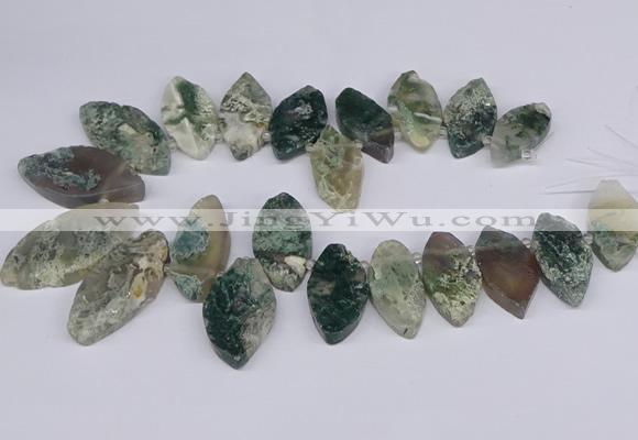 CTD2738 Top drilled 15*30mm - 25*50mm marquise moss agate beads