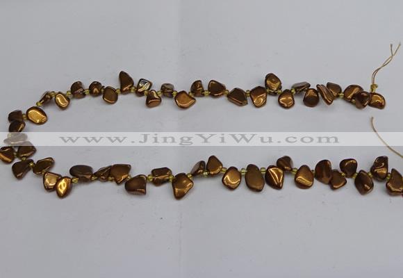 CTD3676 Top drilled 5*8mm - 10*14mm freeform plated white crystal beads