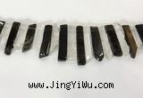 CTD3727 8*20mm - 10*50mm sticks white crystal & smoky quartz beads