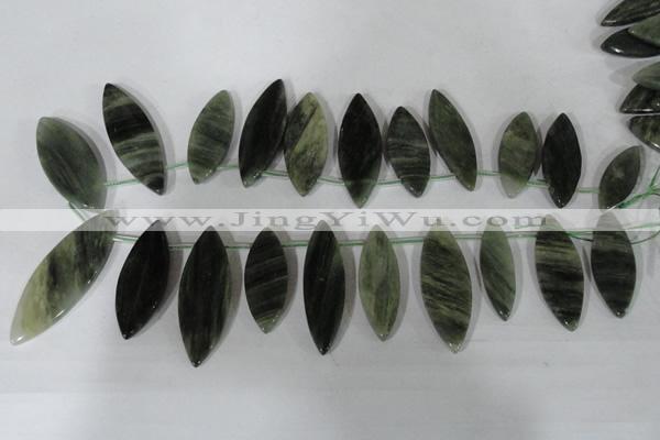 CTD44 Top drilled 10*28mm – 18*50mm marquise green hair stone beads