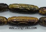 CTE116 15.5 inches 12*40mm carved cylinder yellow tiger eye beads