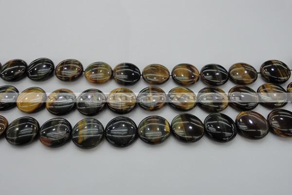 CTE1350 15.5 inches 20mm flat round yellow & blue tiger eye beads