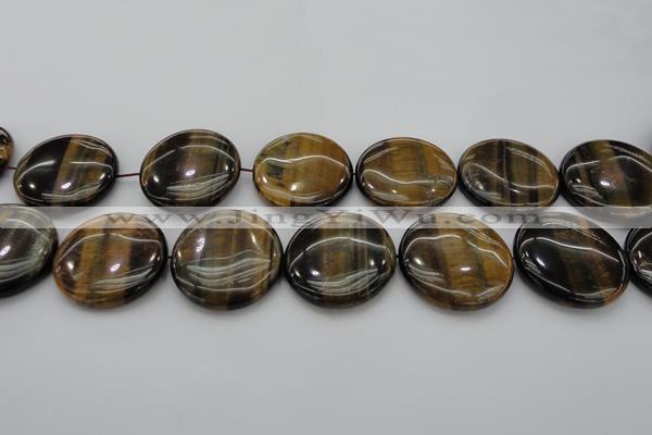 CTE1354 15.5 inches 40mm flat round yellow & blue tiger eye beads