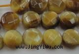 CTE1536 15.5 inches 10mm faceted coin golden tiger eye beads