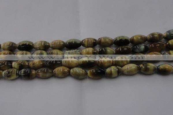 CTE1554 15.5 inches 10*14mm rice golden & blue tiger eye beads wholesale
