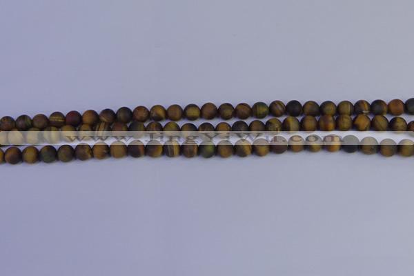 CTE1810 15.5 inches 4mm round matte yellow iron tiger beads