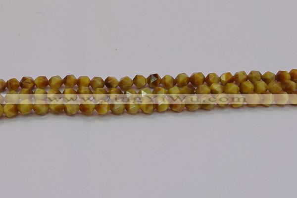 CTE1932 15.5 inches 8mm faceted nuggets golden tiger eye beads