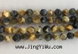 CTE2128 15.5 inches 12mm faceted nuggets golden & blue tiger eye beads