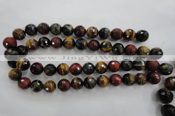 CTE716 15.5 inches 16mm faceted round mixed color tiger eye beads
