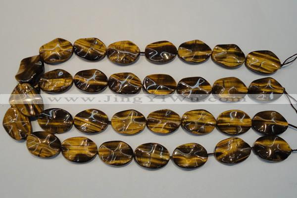 CTE832 15.5 inches 18*25mm wavy oval yellow tiger eye beads