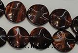 CTE852 15.5 inches 16mm wavy coin red tiger eye beads