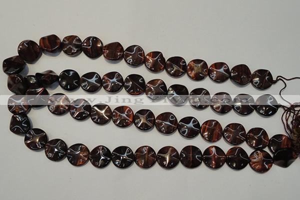 CTE852 15.5 inches 16mm wavy coin red tiger eye beads