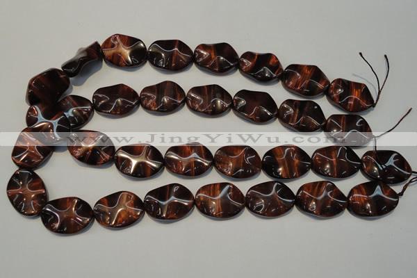 CTE860 15.5 inches 18*25mm wavy oval red tiger eye beads