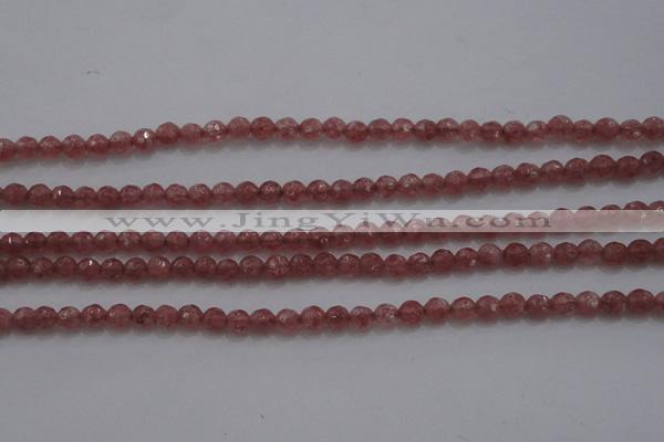CTG223 15.5 inches 3mm faceted round tiny strawberry quartz beads