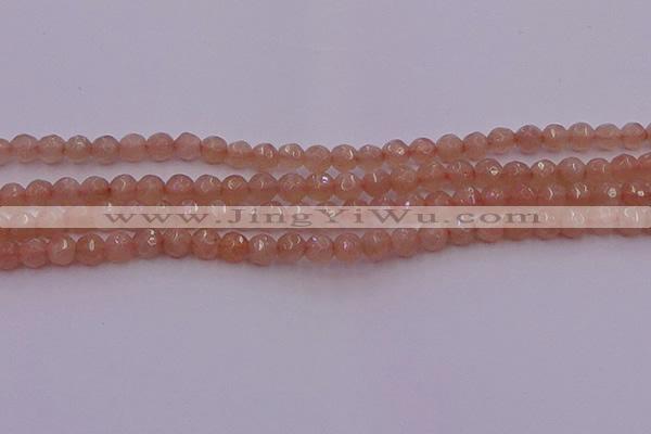 CTG507 15.5 inches 4mm faceted round tiny peach moonstone beads