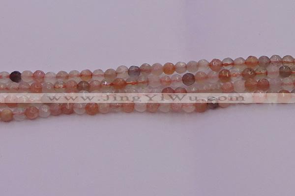 CTG508 15.5 inches 4mm faceted round tiny rainbow moonstone beads