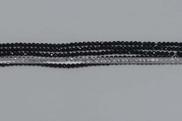 CTG643 15.5 inches 2mm faceted round black tourmaline beads