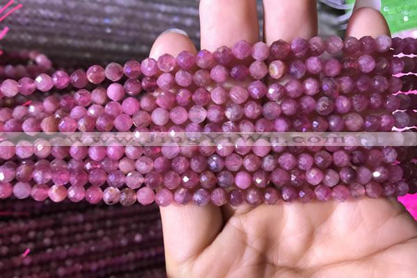 CTG708 15.5 inches 5mm faceted round tiny pink tourmaline beads