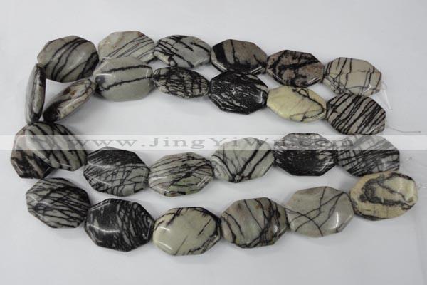 CTJ245 15.5 inches 22*30mm octagonal black water jasper beads