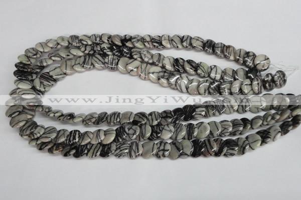 CTJ56 15.5 inches 12mm flat round black water jasper beads wholesale