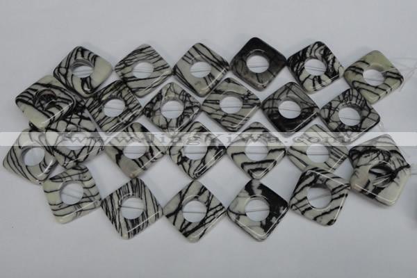 CTJ74 15.5 inches 25*25mm diamond black water jasper beads wholesale