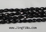 CTO115 15.5 inches 4*6mm faceted rice black tourmaline beads