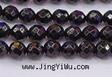 CTO135 15.5 inches 4mm faceted round black tourmaline beads