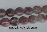 CTO202 15.5 inches 10mm flat round pink tourmaline gemstone beads